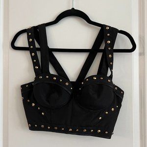 Guess Studded Crop Top Bra Size 6 Color Black